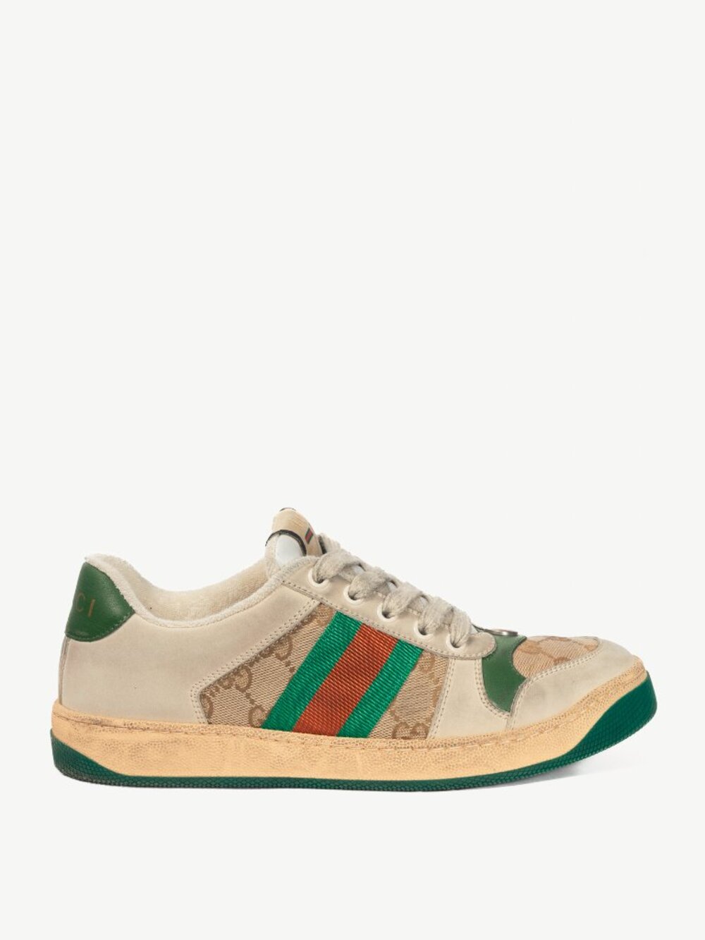 Gucci Screener "Distressed Green Orange" GG-Canvas Web Sneakers